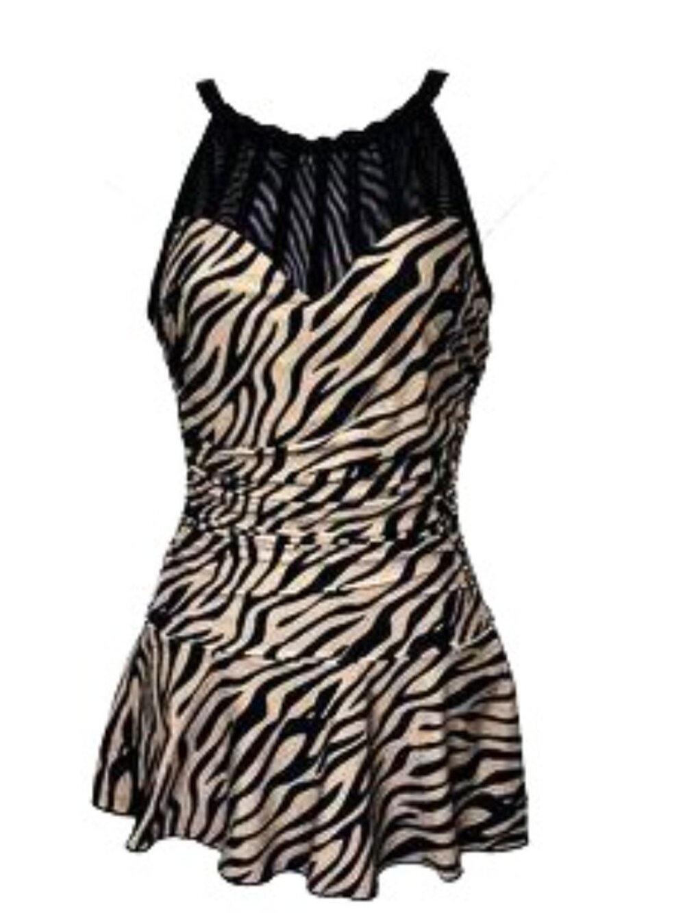 Alisha Levine One Piece Tan Blk Zebra Over Skirt Swimsuit Size 8